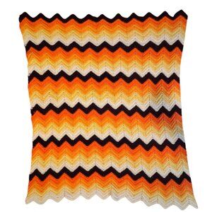 Vintage Handmade Crochet Blanket Chevron Pattern